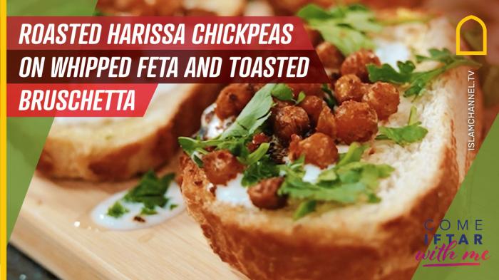 STG Episode 3: Roasted Harissa Chickpeas with whipped feta on sliced toasted olive oil bruschetta